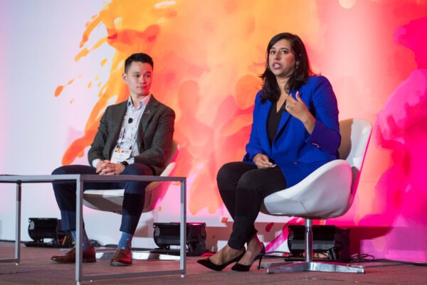Innovative medical professionals discussion during SIIM Annual Meeting. Radiology experts sharing insights on medical imaging, AI, and healthcare technology advancements.