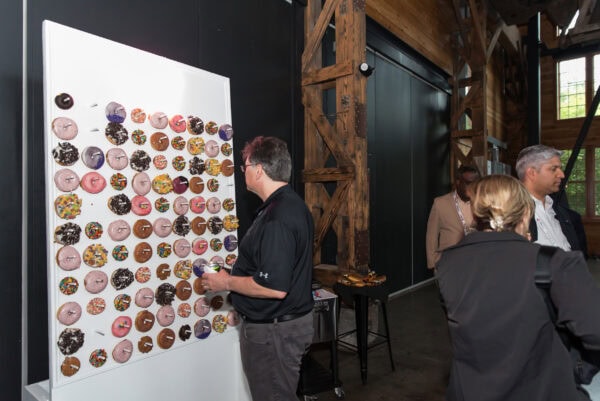 Donut wall display at SIIM Annual Meeting, medical imaging and healthcare innovation conference.