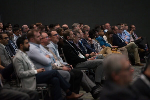 SIIM Annual Meeting attendees listening to a keynote speech, showcasing professional engagement in medical imaging and radiology innovations at the conference.