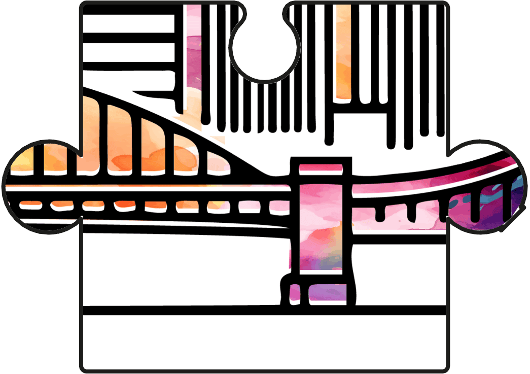 A vibrant watercolor-style puzzle piece featuring a modern medical imaging conference with the SIIM Annual Meeting branding, showcasing radiology, AI innovations, and healthcare technology.
